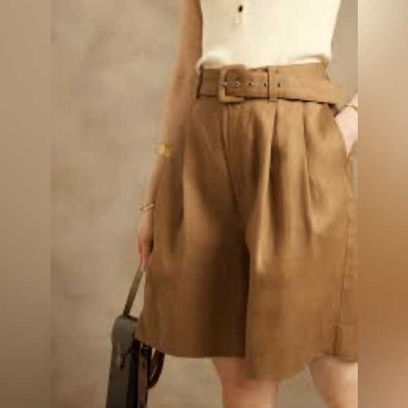 BANANA REPUBLIC Sz 14 Linen Pleated Front Unlined Trouser Style Bermuda Shorts - Picture 2 of 7